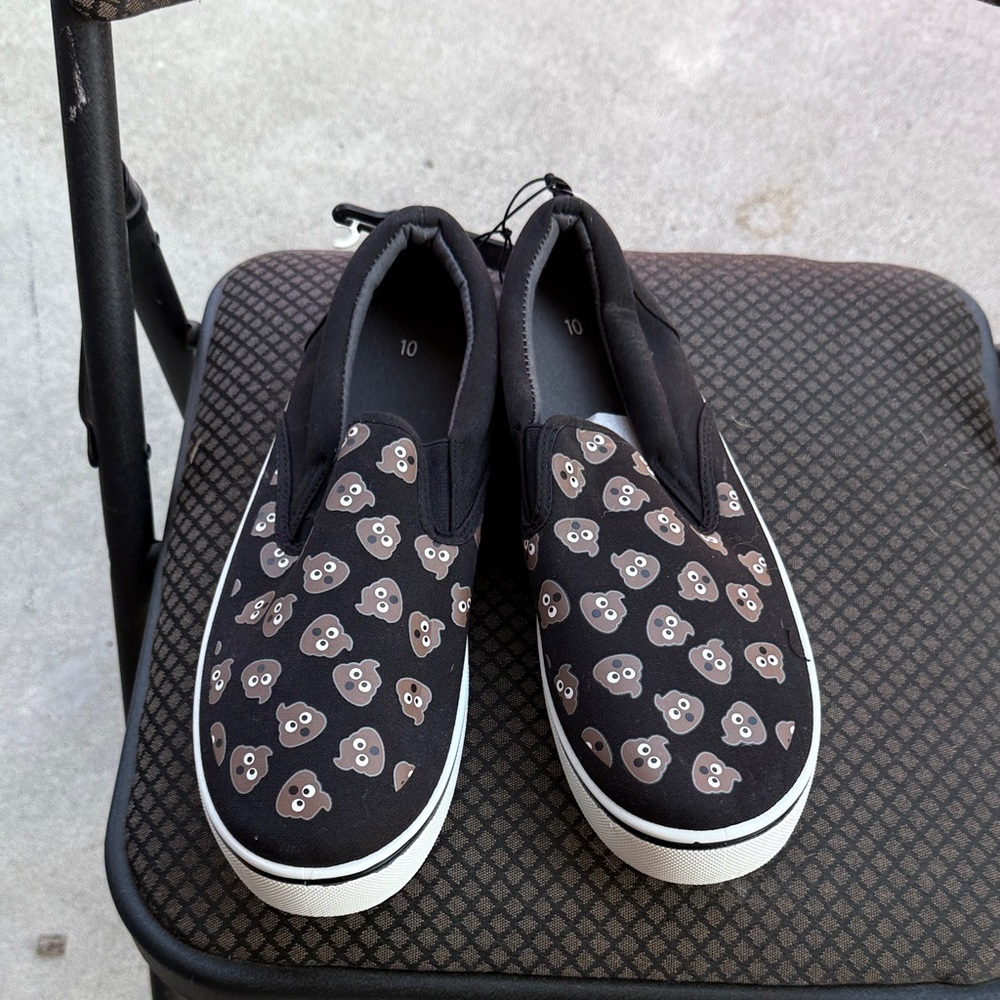 Black Slip-On Shoes with Owl Pattern